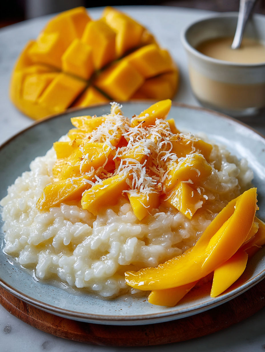A plate of mango sticky rice.