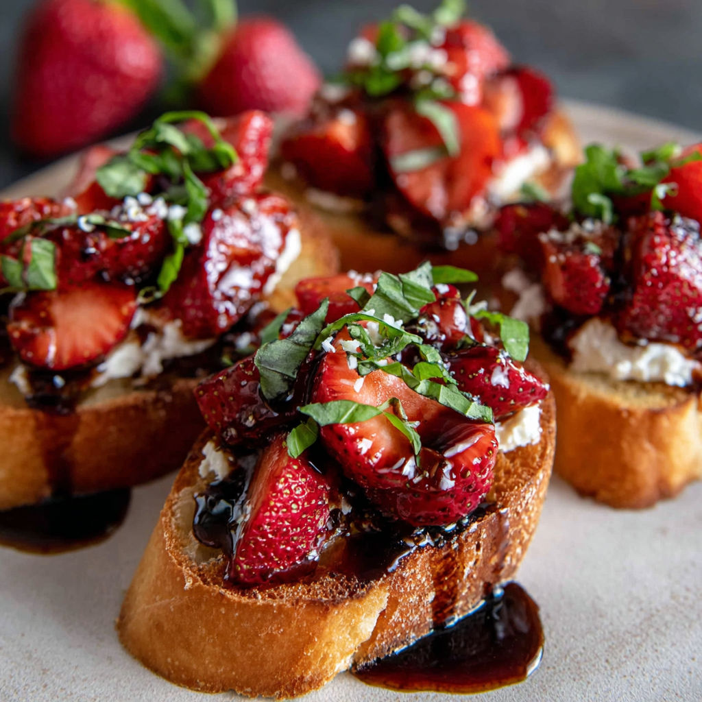 Strawberry Balsamic Crostini on a plate.