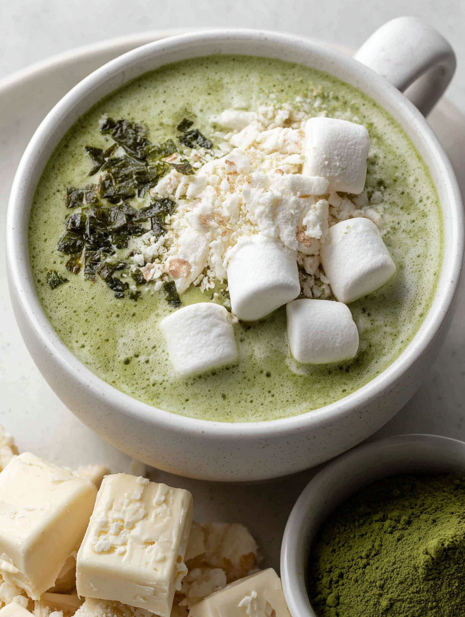 A cup of Matcha White Hot Chocolate.