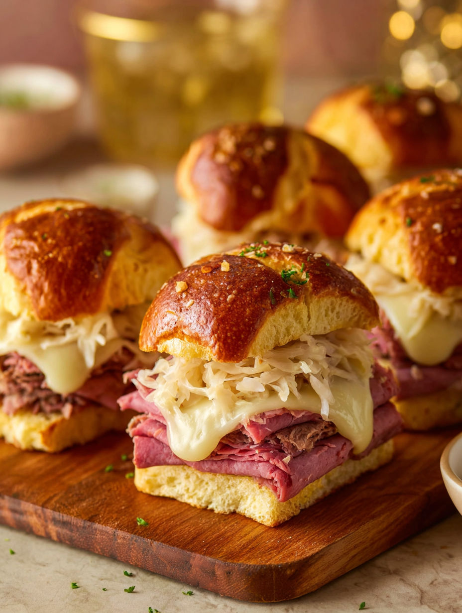 A plate of sandwiches with meat and cheese.