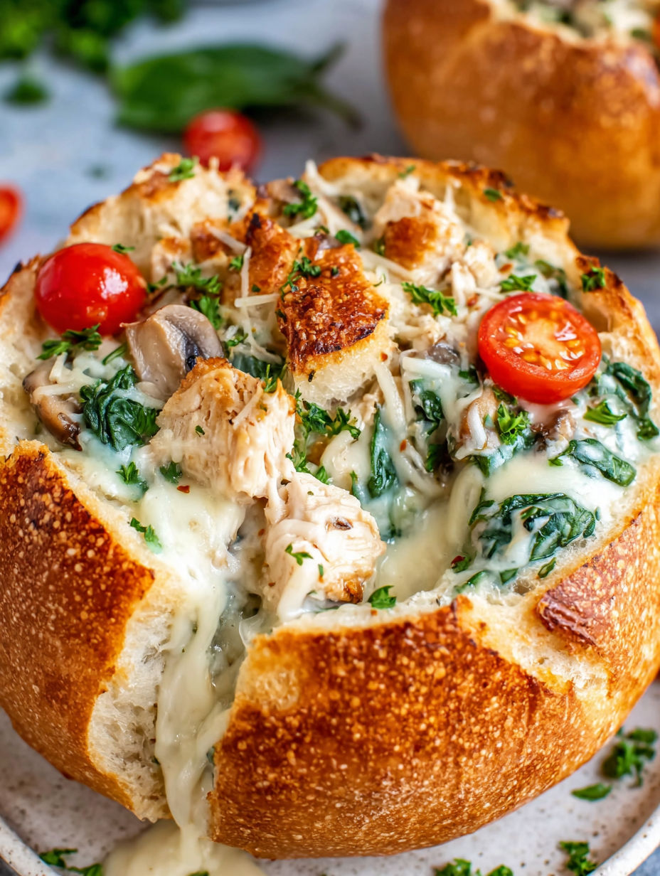 A close up of a pizza with mushrooms and tomatoes.