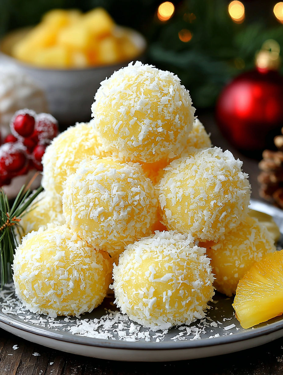 A stack of yellow balls with white powder on top.