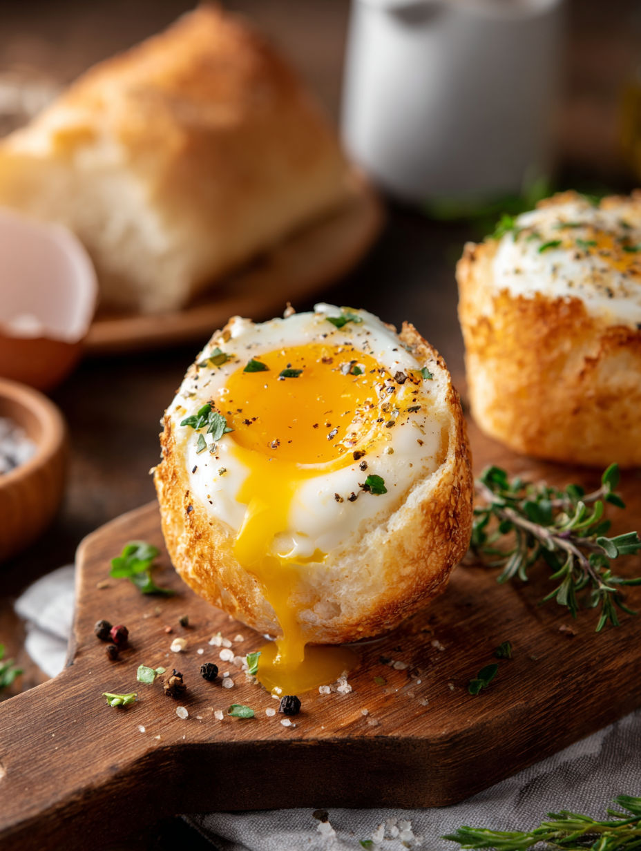 Two eggs in a bowl with herbs.