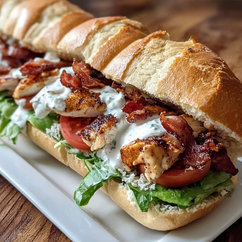 A sandwich with bacon and tomatoes on a white plate.