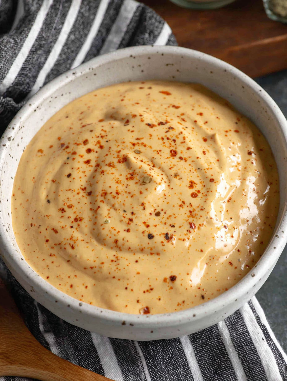 A bowl of sauce with a spoon in it.