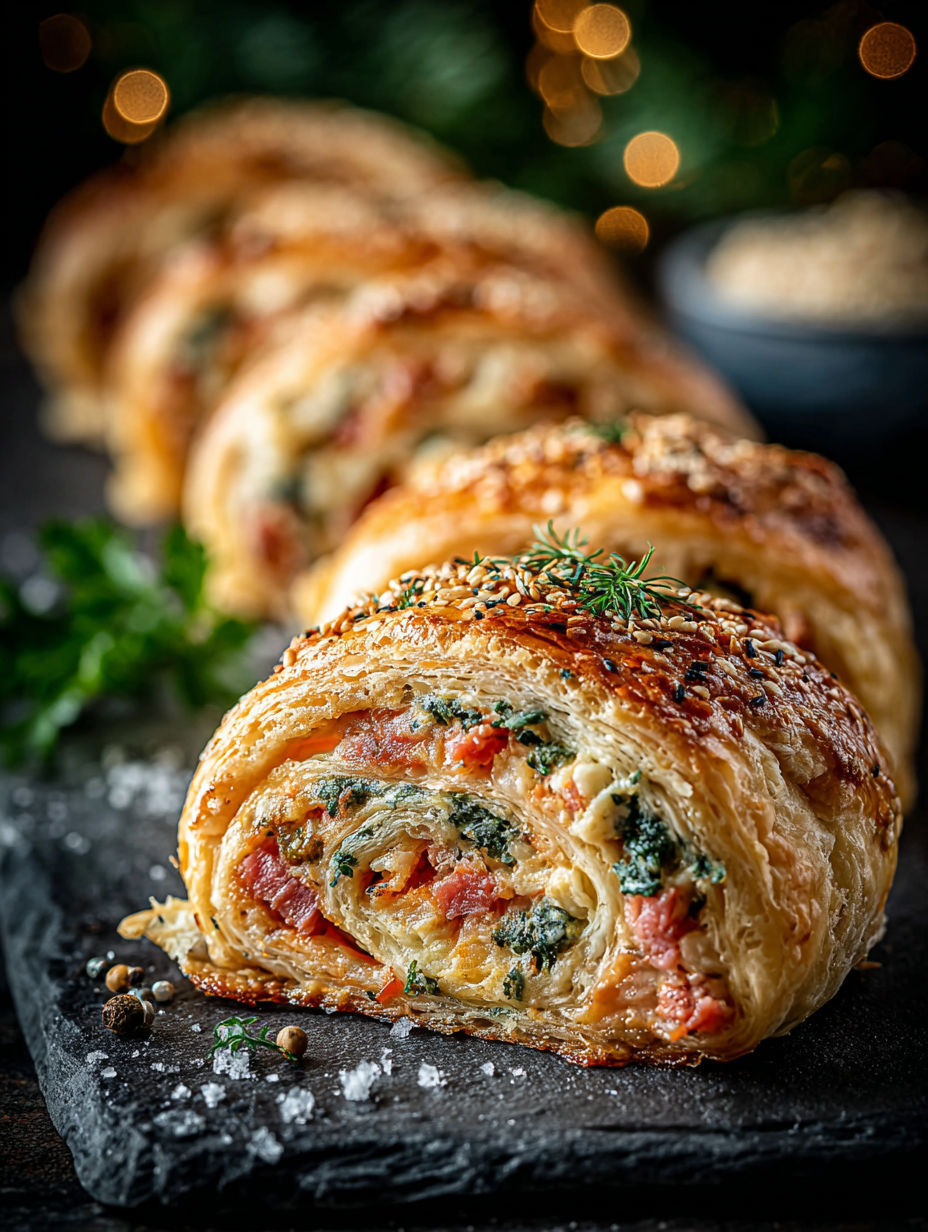 A pastry with a green topping on a black surface.