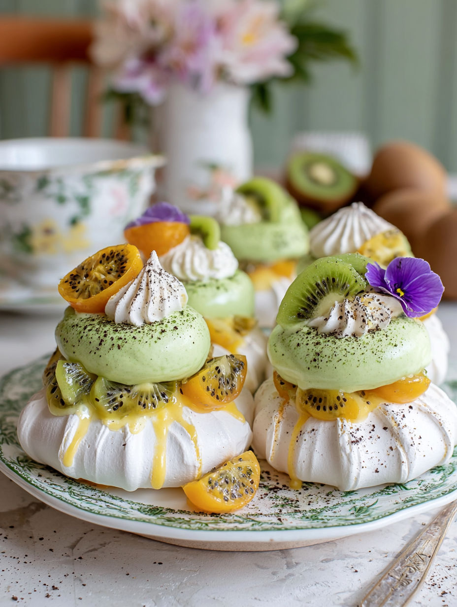 A plate of food with kiwi and other fruits.
