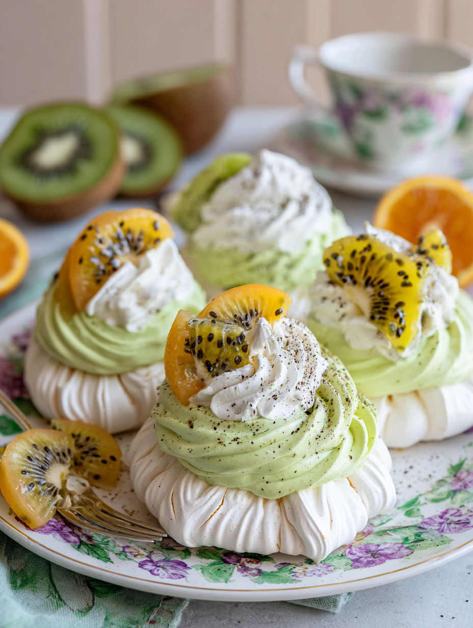 A plate of food with kiwi and orange slices.