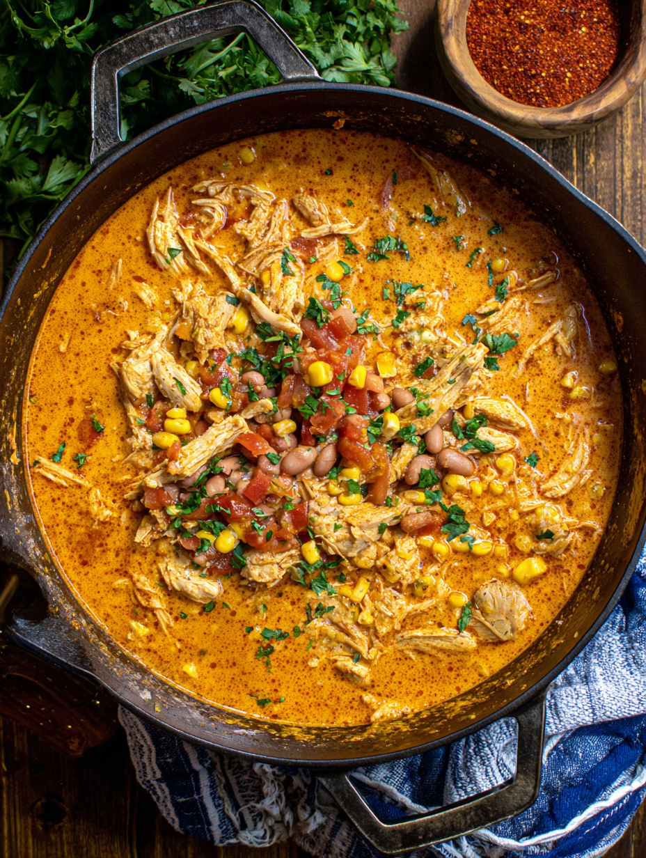 A bowl of chicken soup with a spoon in it.
