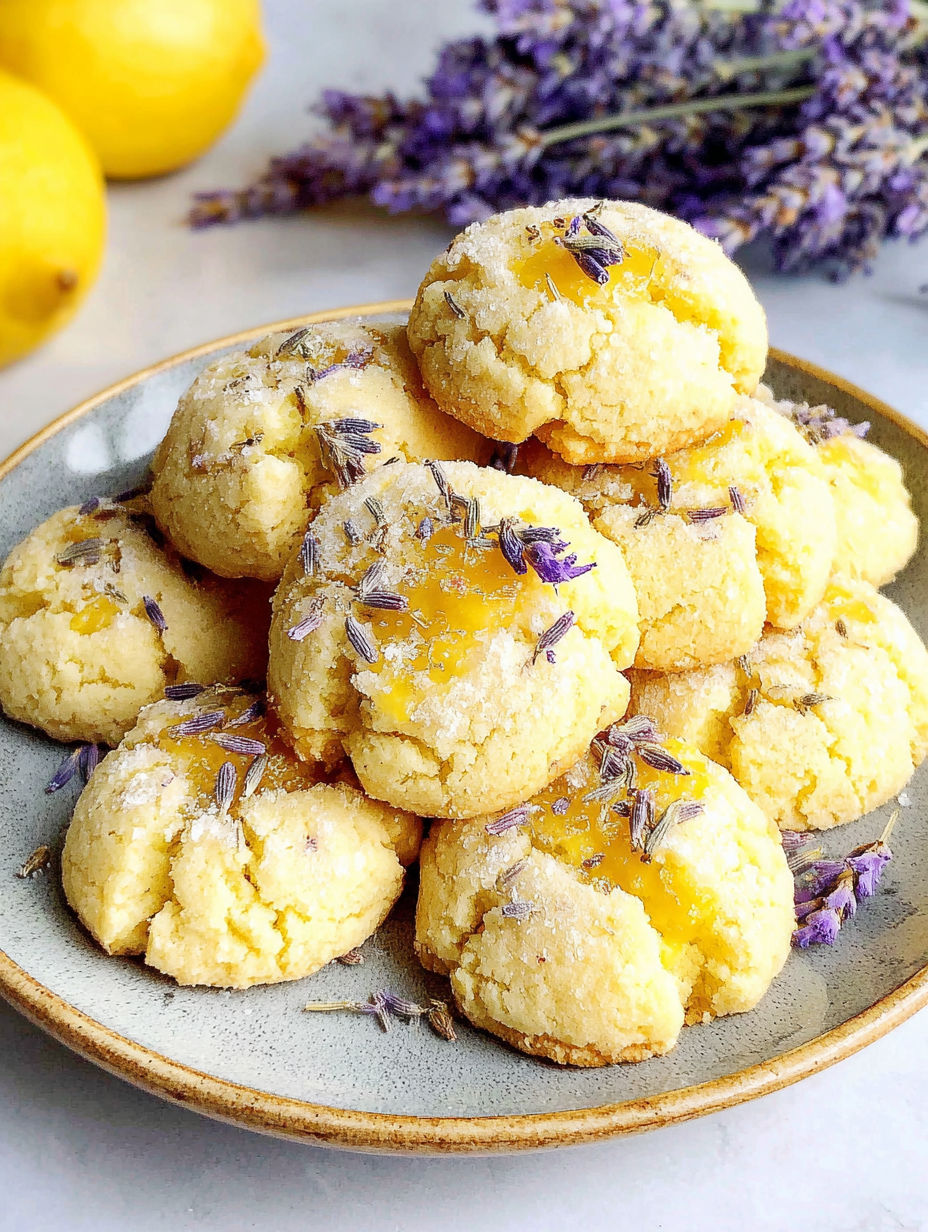 A plate of cookies with a purple flower on top.