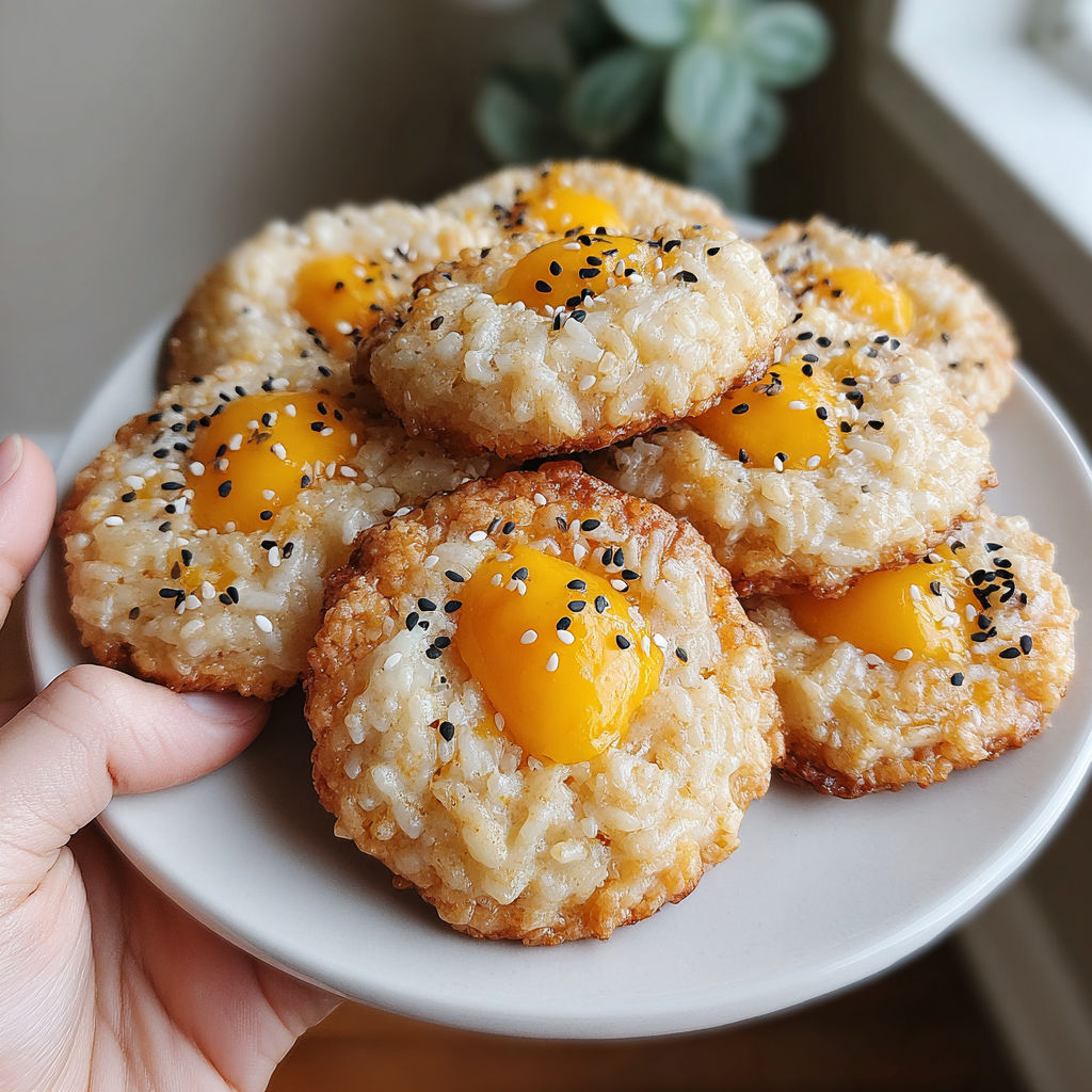 A plate of mango sticky rice cookies.