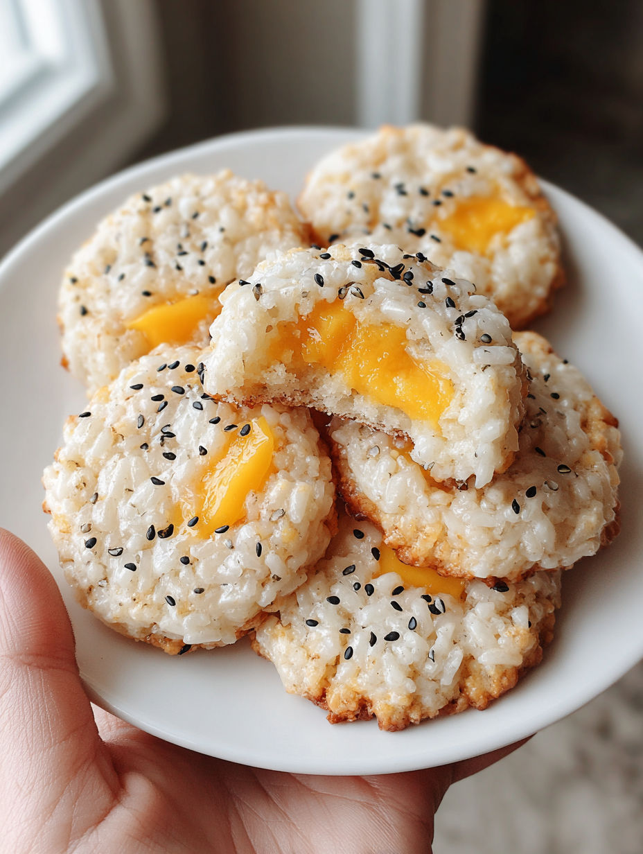 A plate of mango sticky rice cookies.