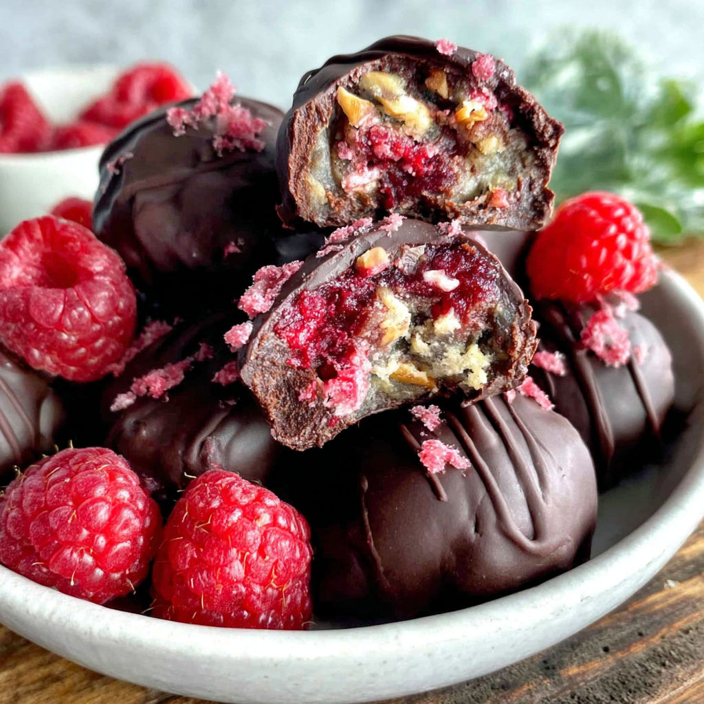 A bowl of chocolate raspberry chia freezer bites.