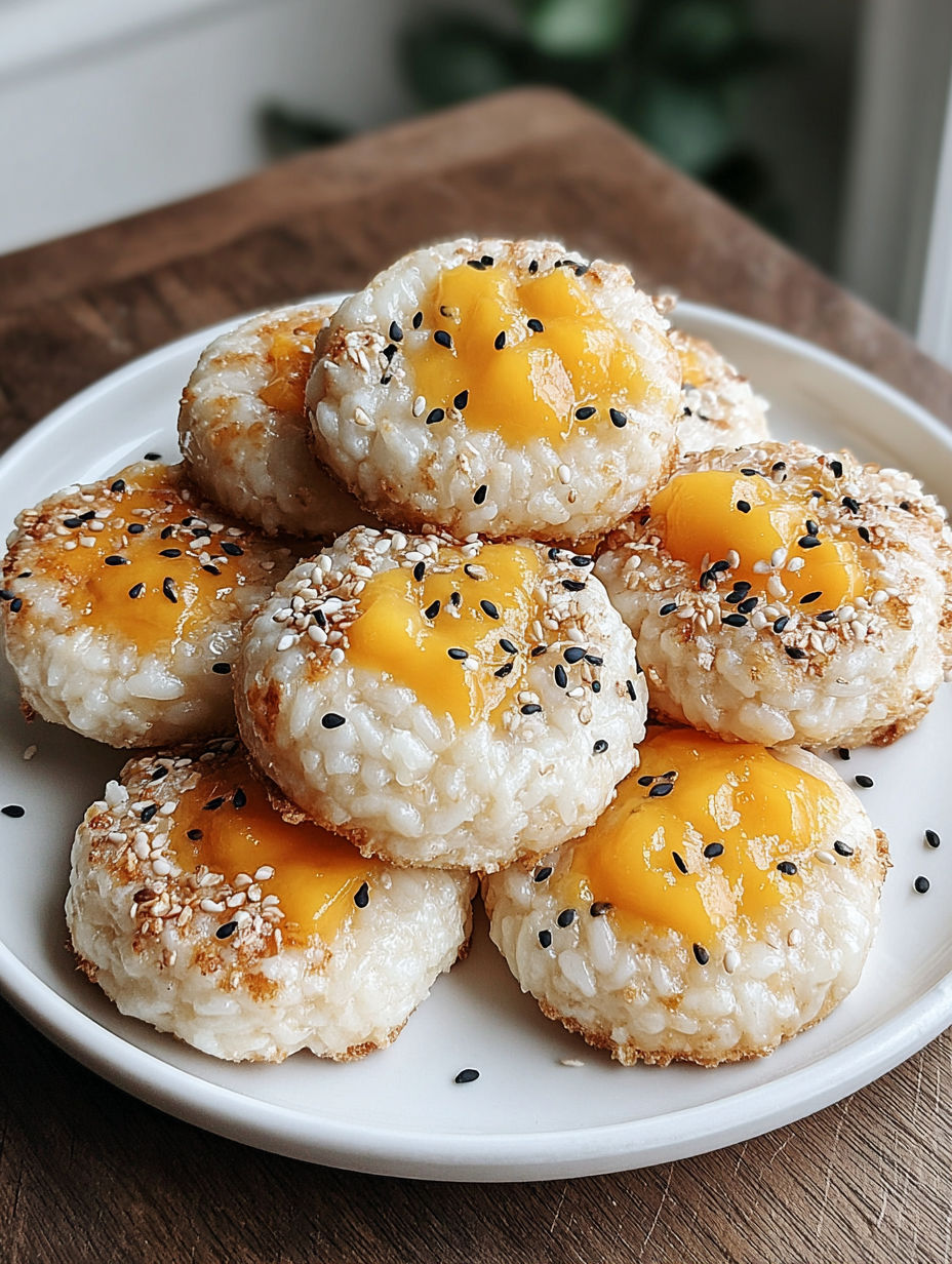 A plate of mango sticky rice cookies.