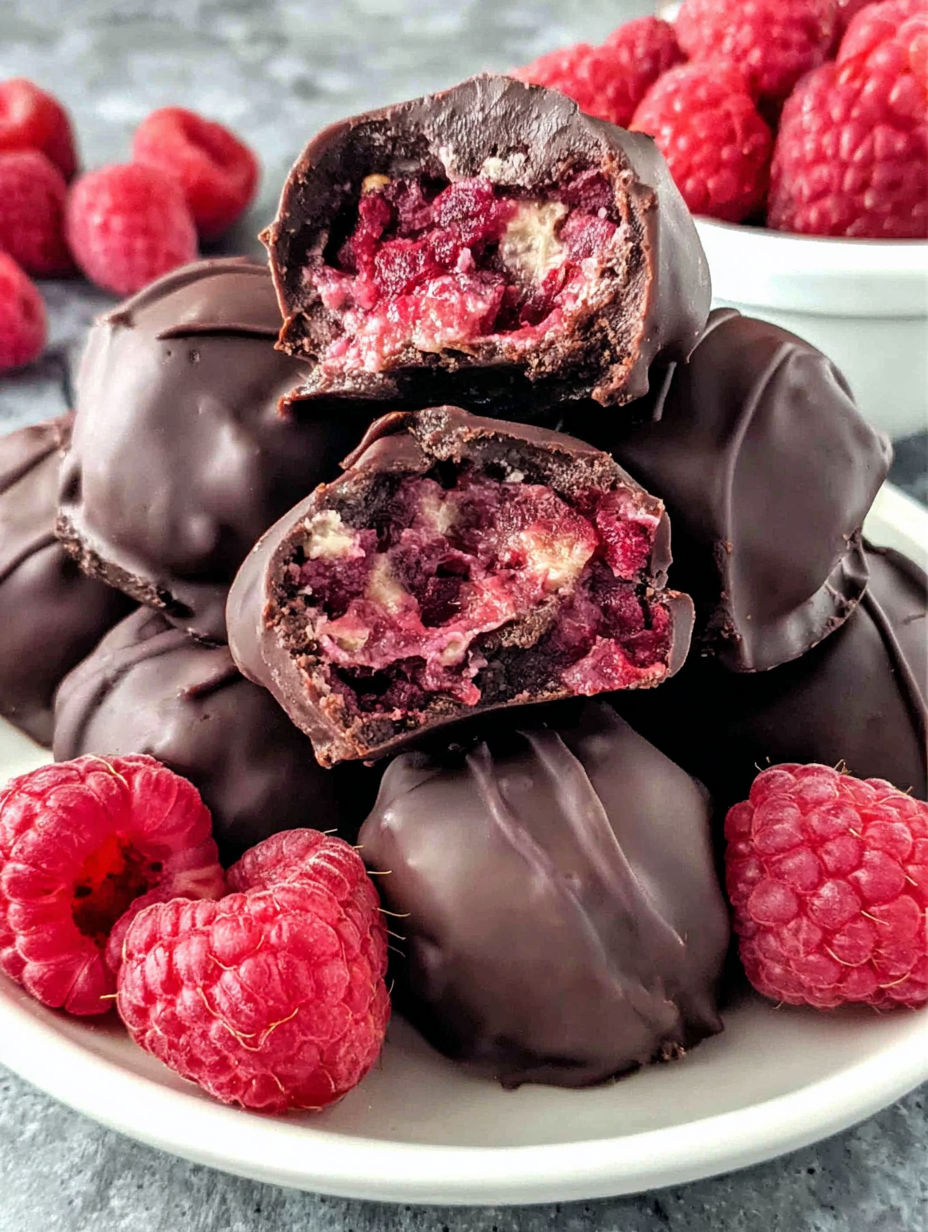 A bowl of chocolate covered raspberries.