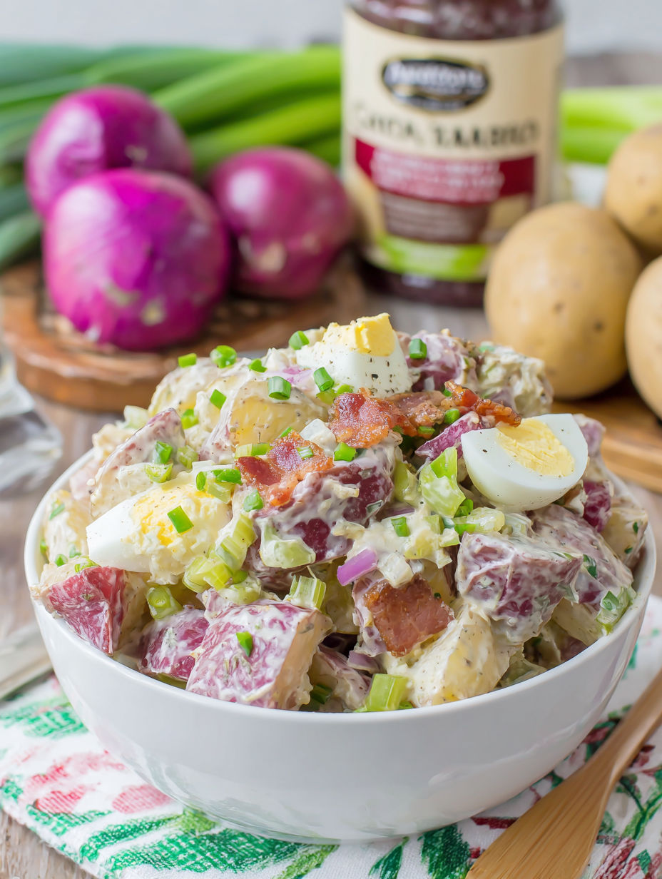 A bowl of food with a green vegetable on top.