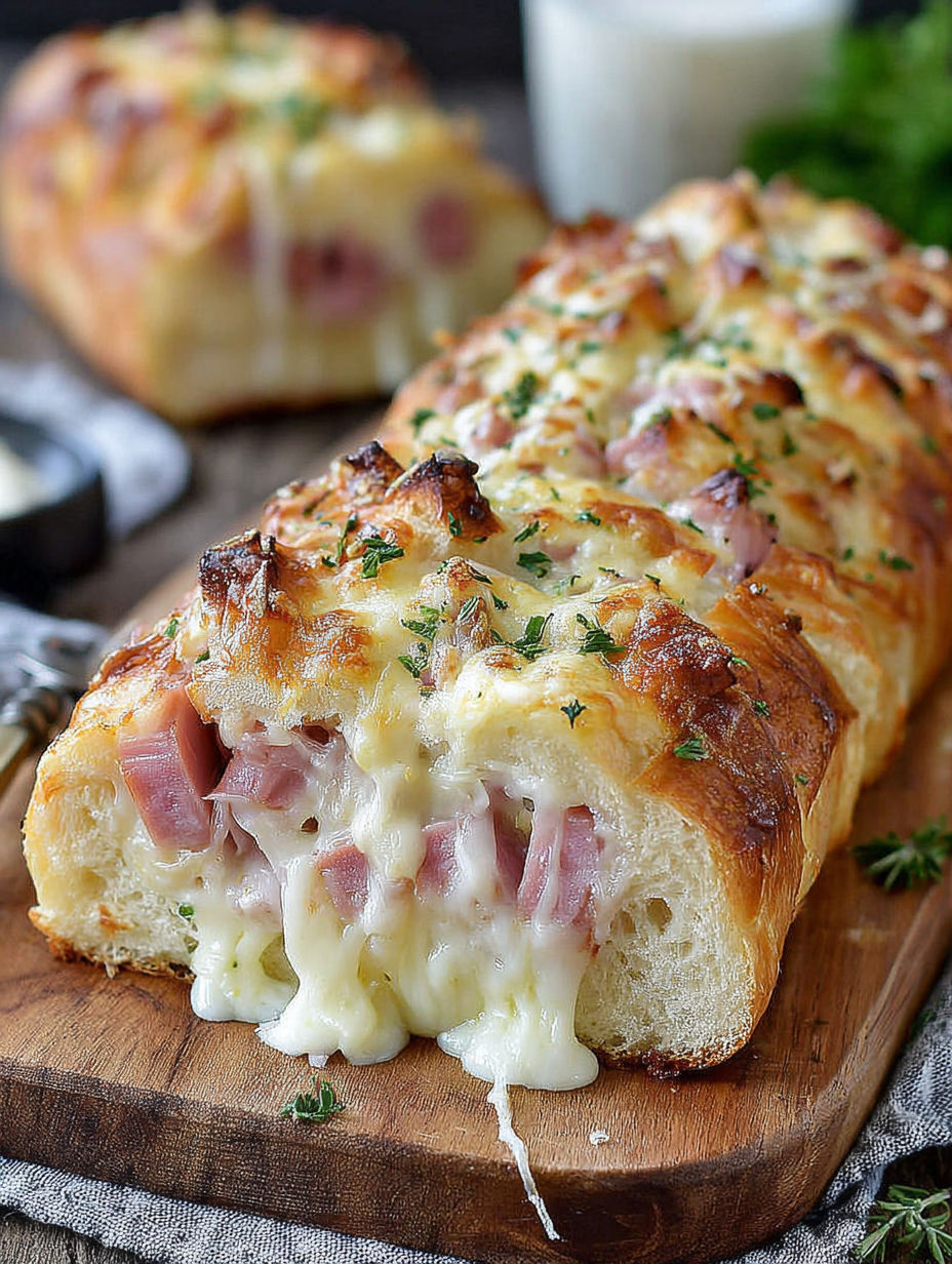 A slice of bread with cheese and ham on it.