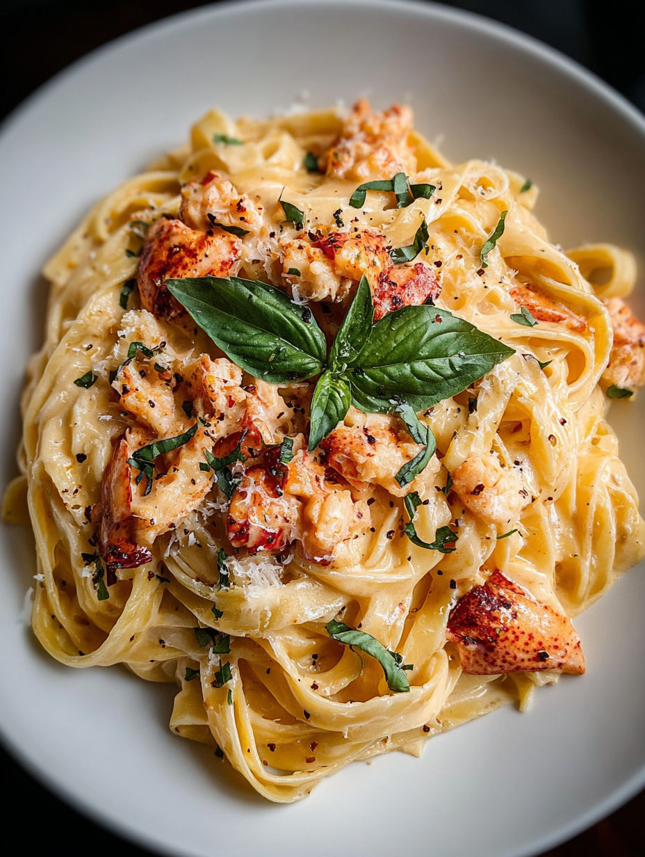 A bowl of pasta with shrimp and spinach.