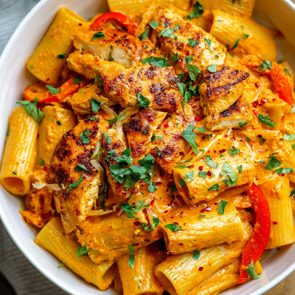 A bowl of spicy creamy cajun chicken pasta.