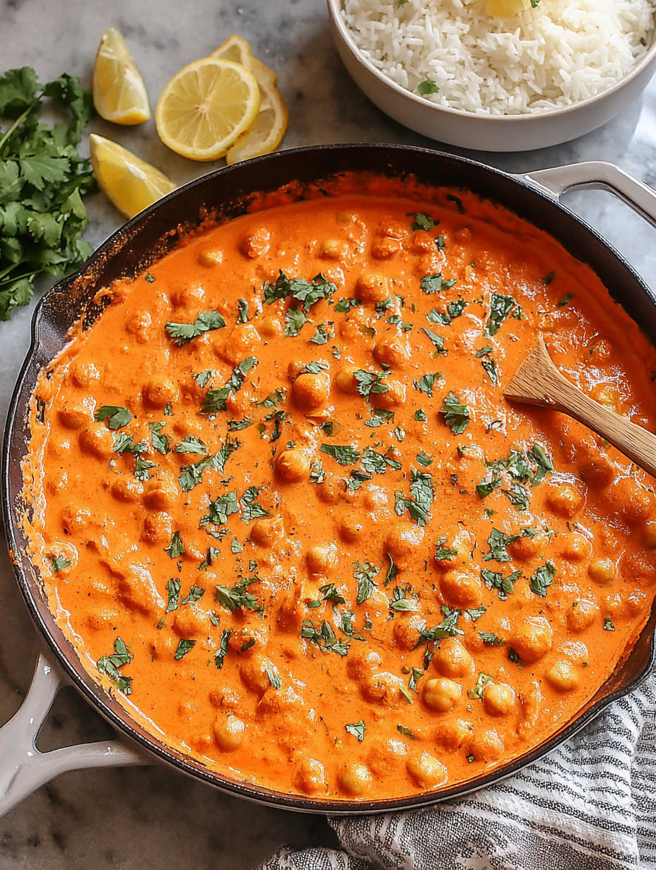 A pan of Indian butter chickpeas.