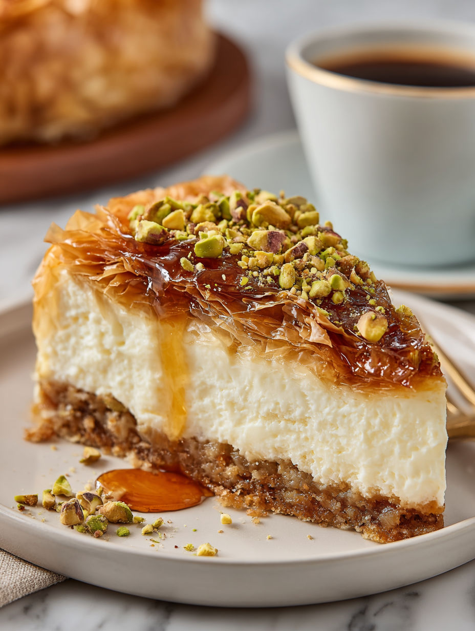 A slice of cheesecake with a drizzle of caramel sauce.