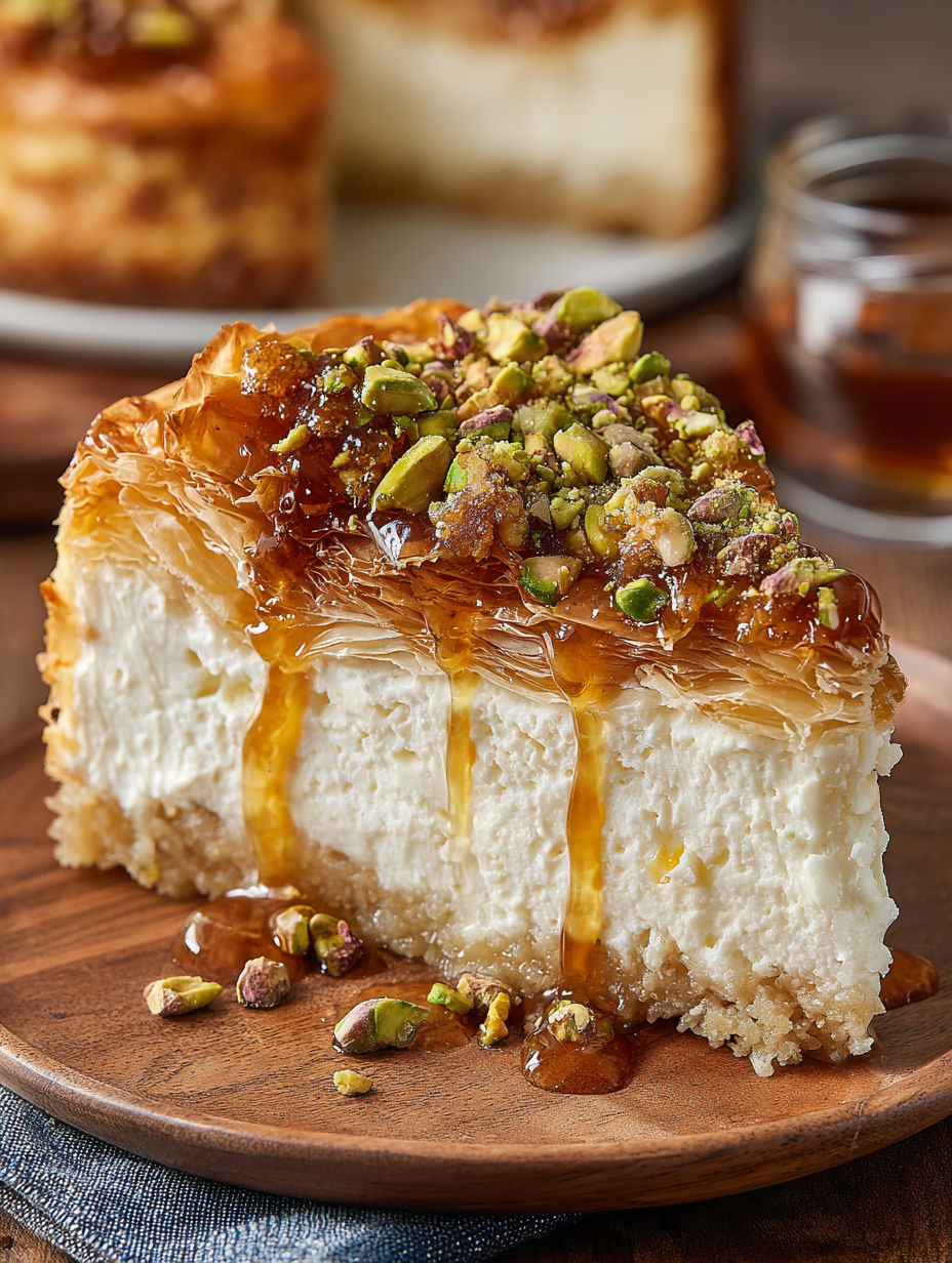 A slice of cake with a drizzle of caramel sauce.