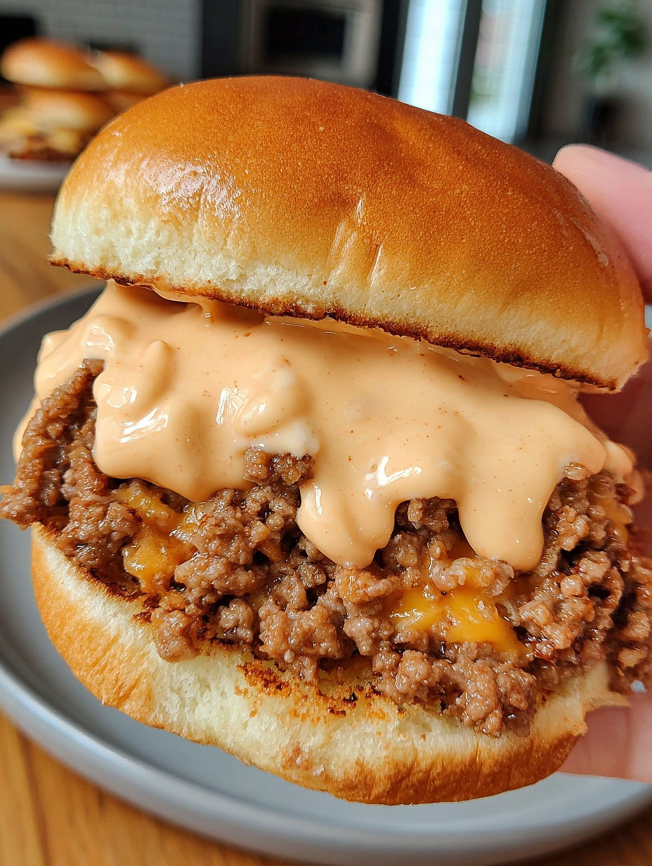 A sloppy joe sandwich with a special sauce.