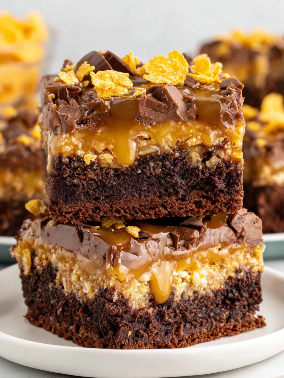 A close up of a chocolate cake with caramel drizzle.