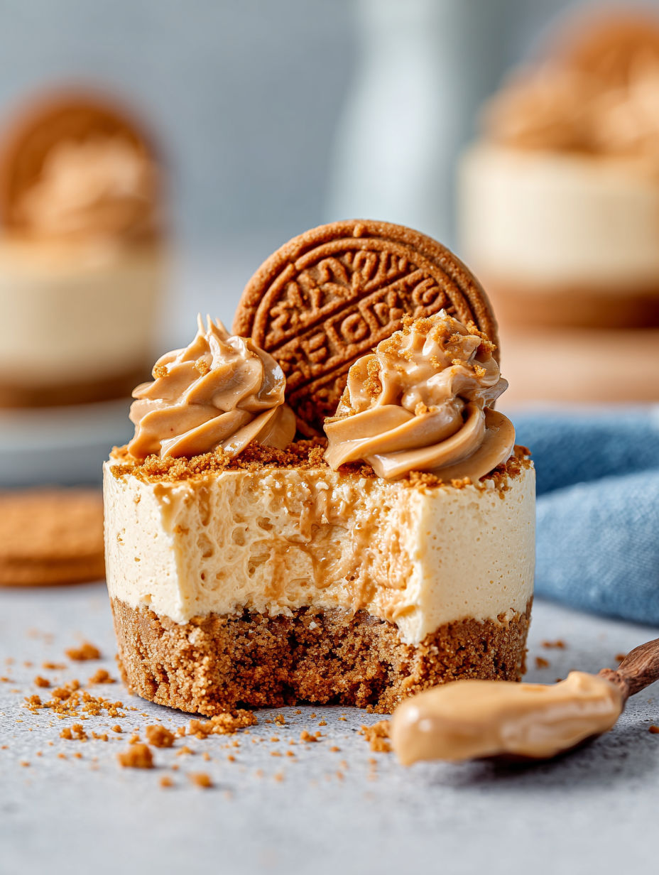 A slice of cake with peanut butter and cookie crumbs on top.