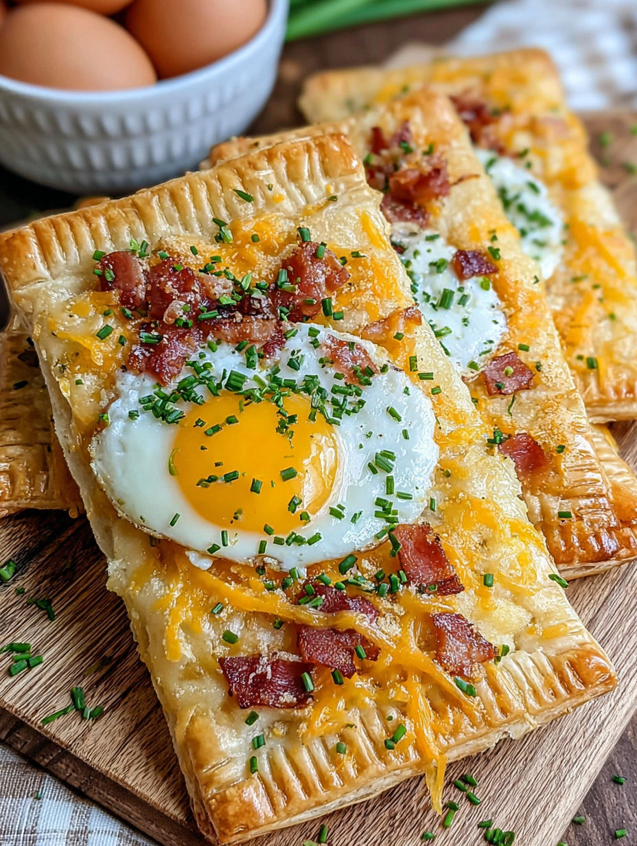 A breakfast pastry with a fried egg on top.