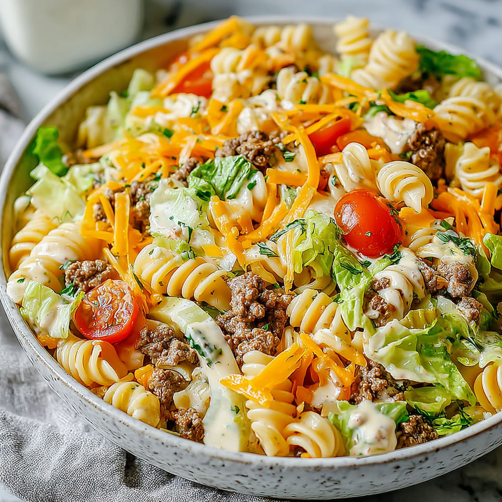 A bowl of pasta salad with tomatoes and cheese.