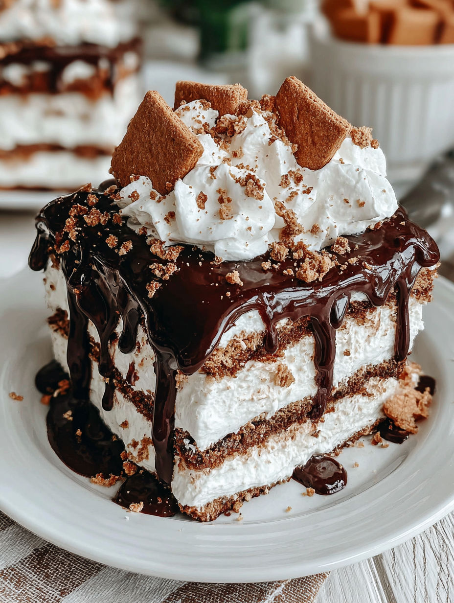 A slice of chocolate cake with white frosting and crumbs.