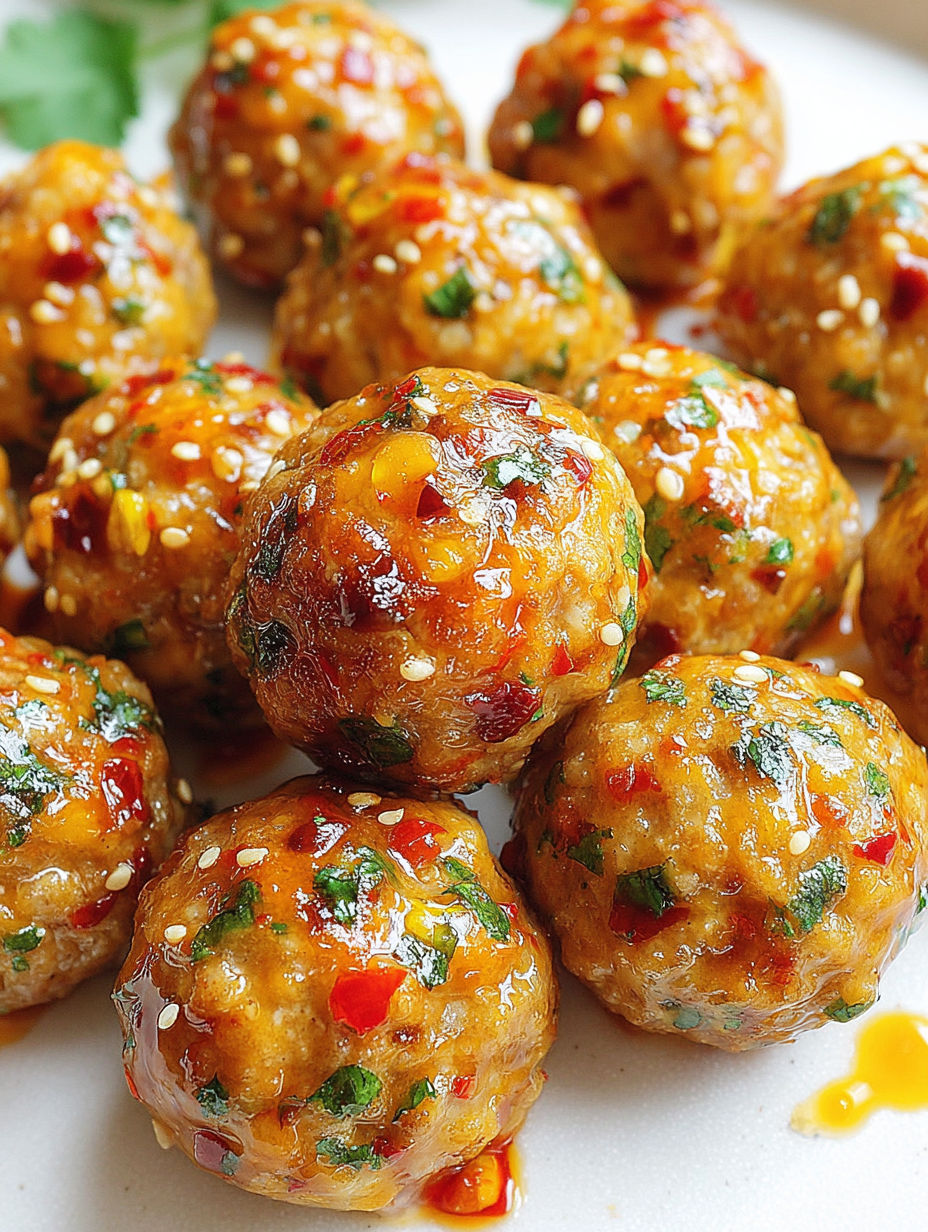 A plate of spicy chicken meatballs.
