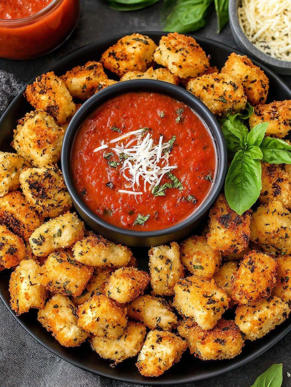 A bowl of crispy chicken parmesan bites.