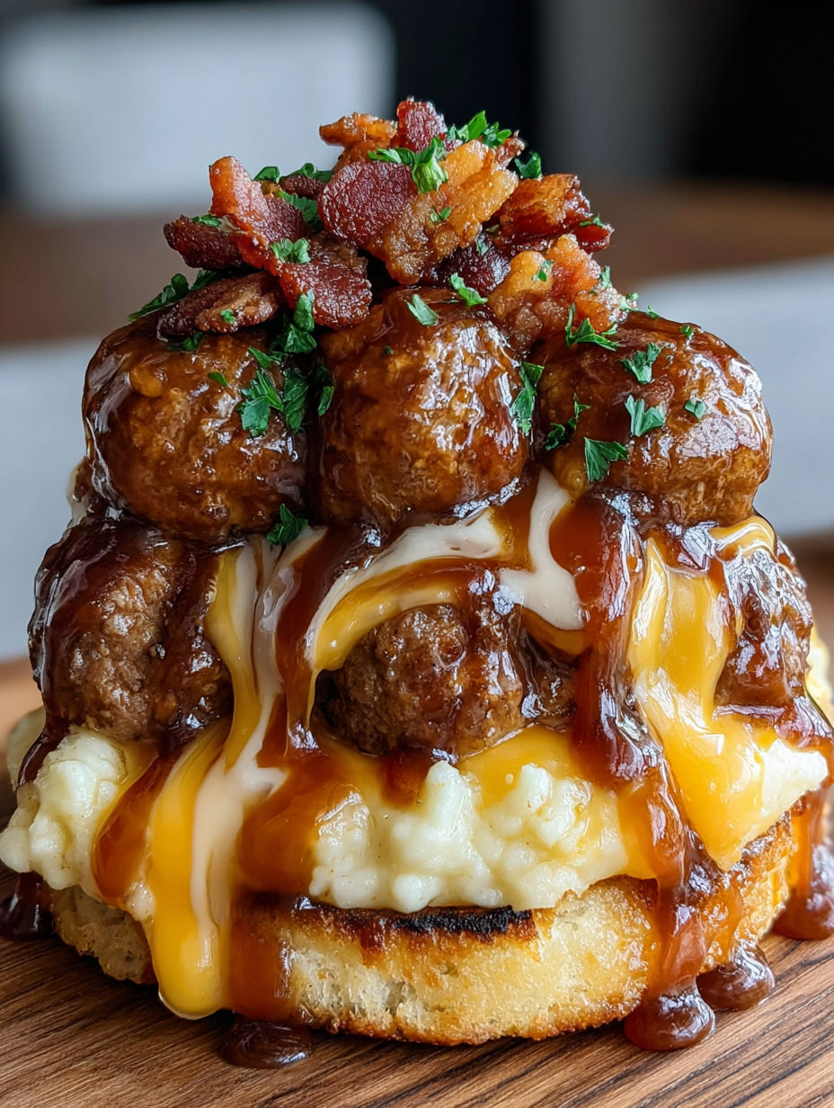 A sizzling bourbon BBQ bacon cheeseburger meatball.