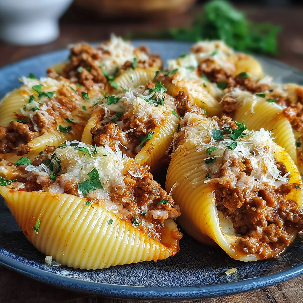 A plate of pasta with meat and cheese.