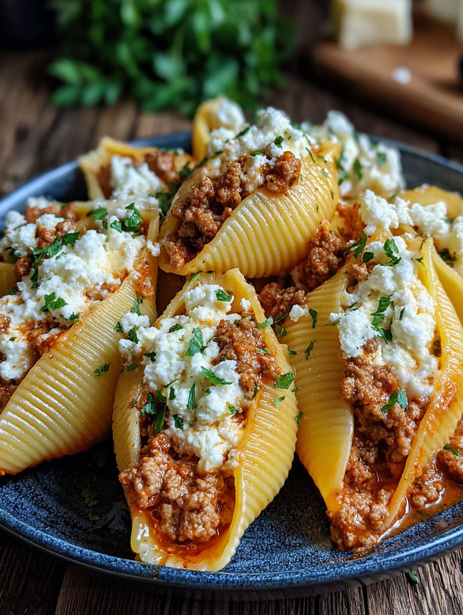 A plate of pasta with meat and cheese.