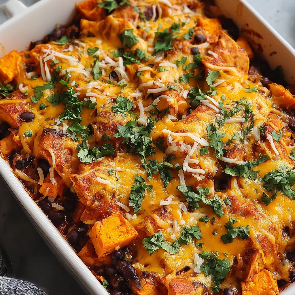 A hearty vegetarian dish made with sweet potatoes and black beans.