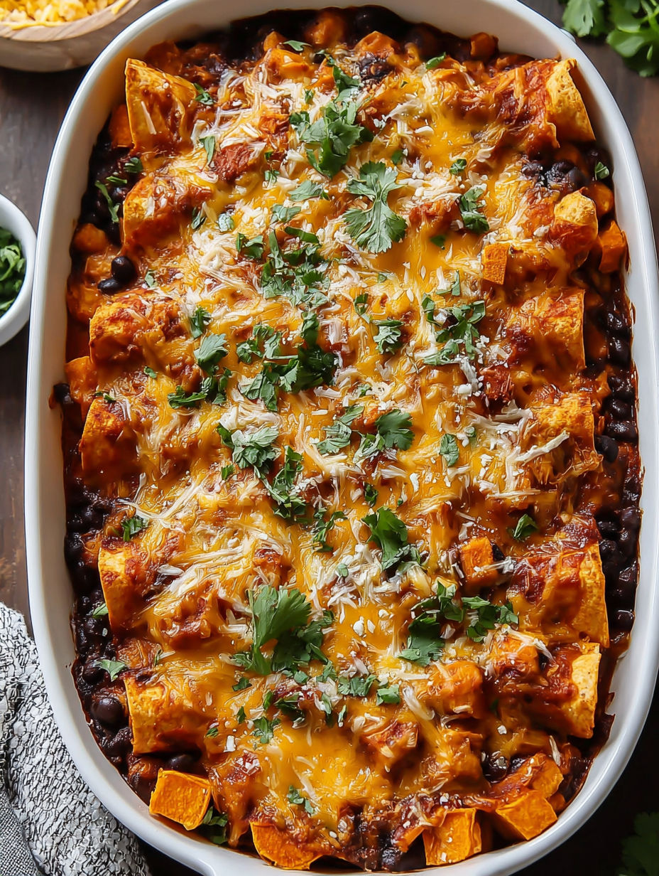 A hearty vegetarian dish made with sweet potatoes and black beans.