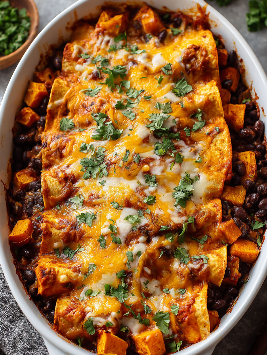 A hearty vegetarian dish made with sweet potatoes and black beans.
