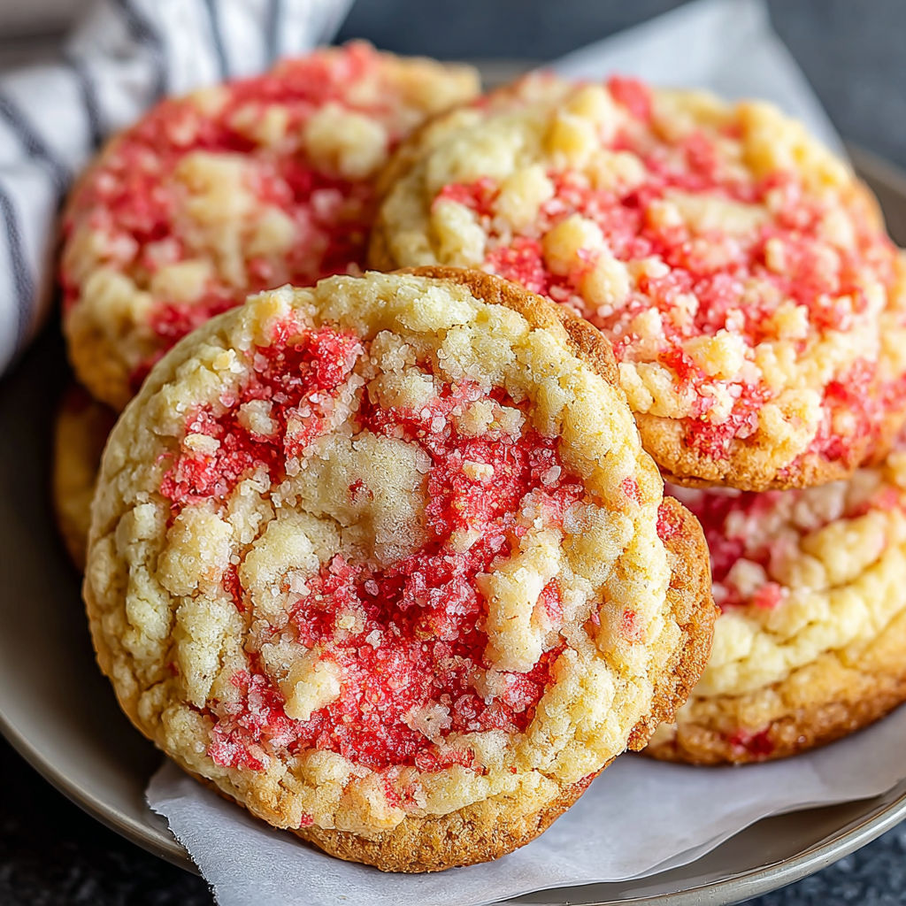 A plate of strawberry crunch cookies.
