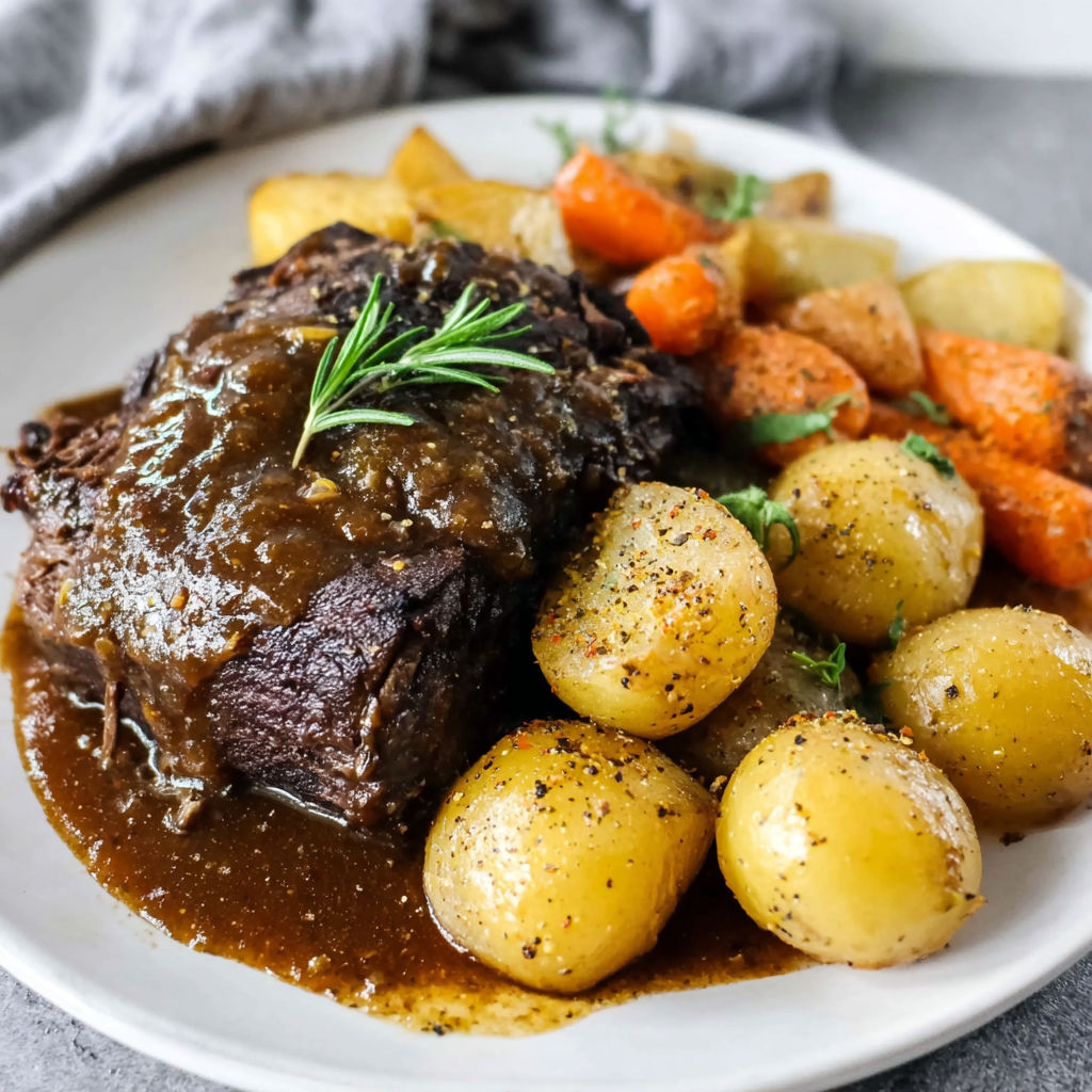 A plate of food with meat and potatoes.