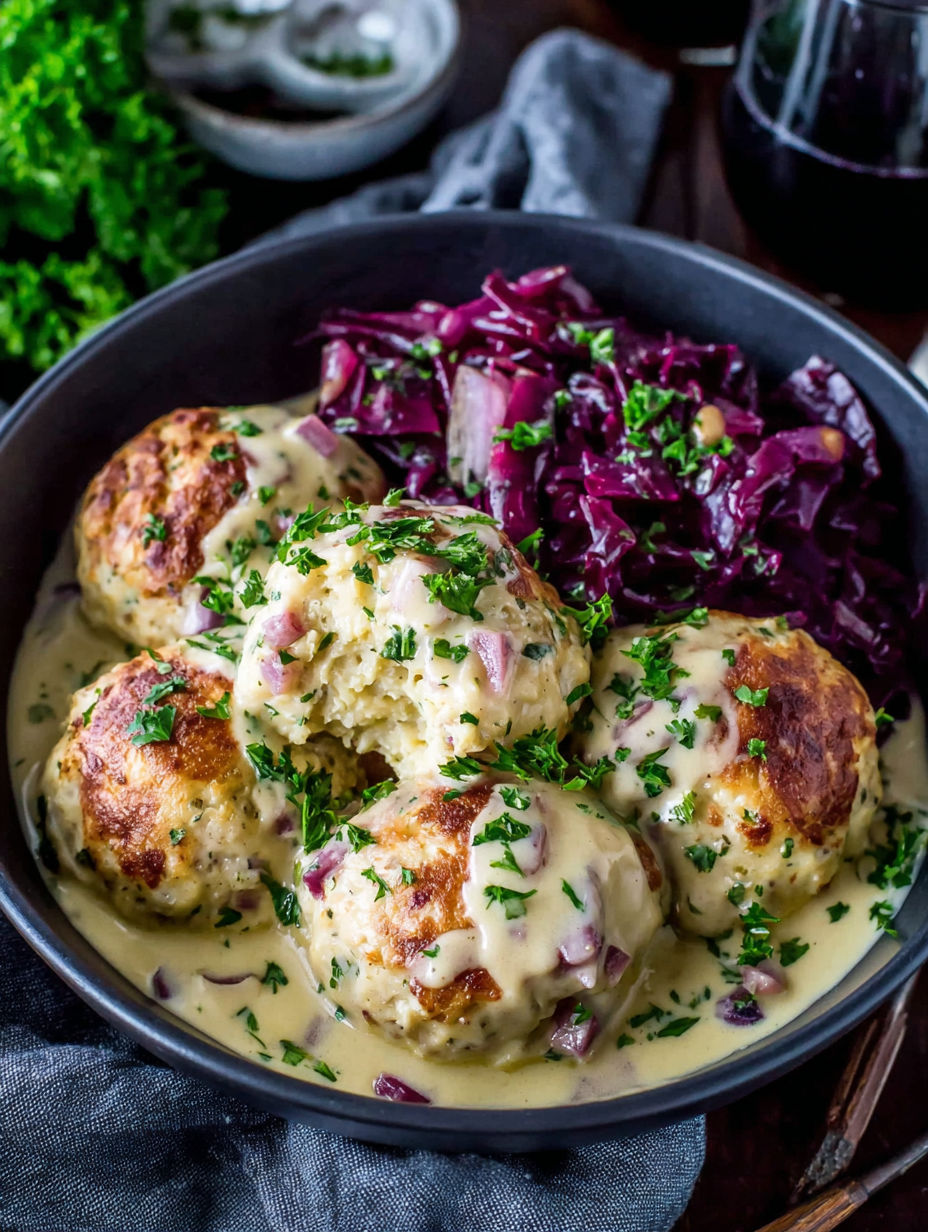 A bowl of food with a sauce on top.