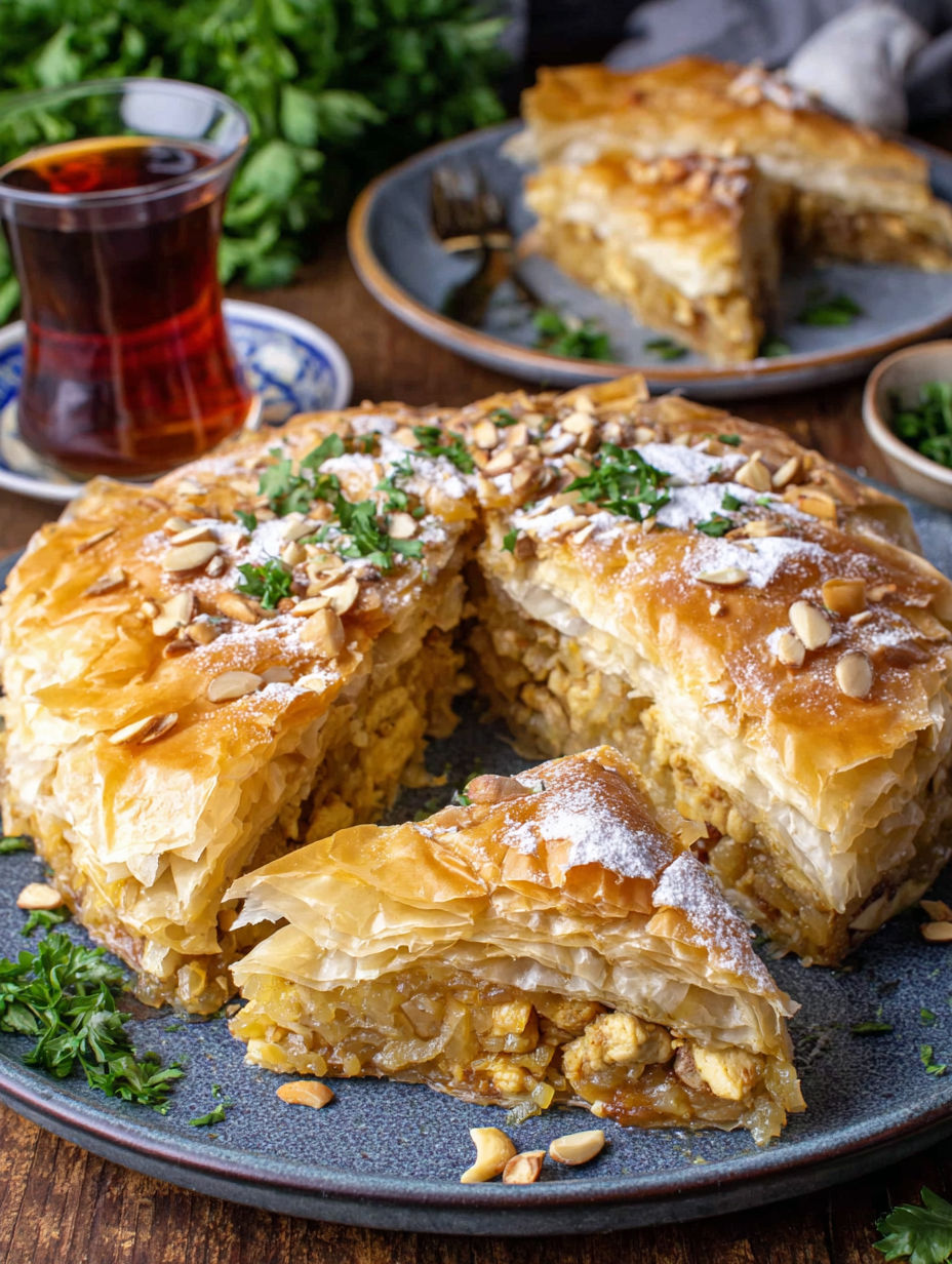 A slice of pastry with nuts on top.