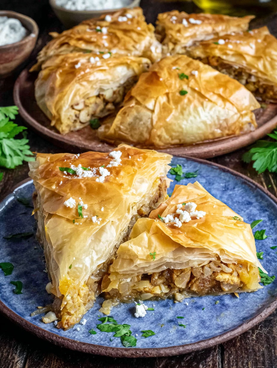 A plate of food with a pastry on it.