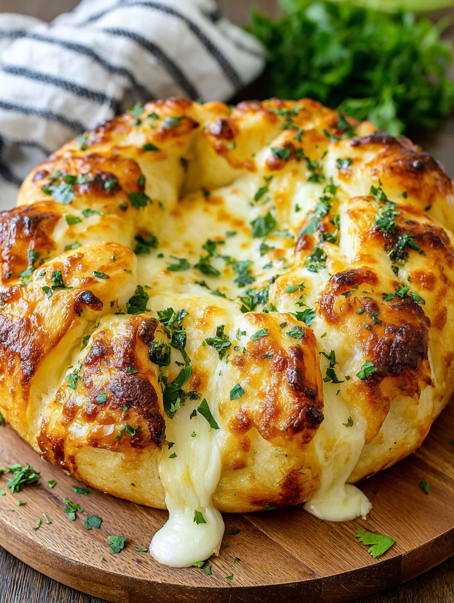 A cheese and herb stuffed pizza.