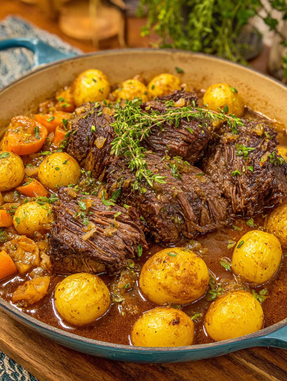 A dish of meat and potatoes.