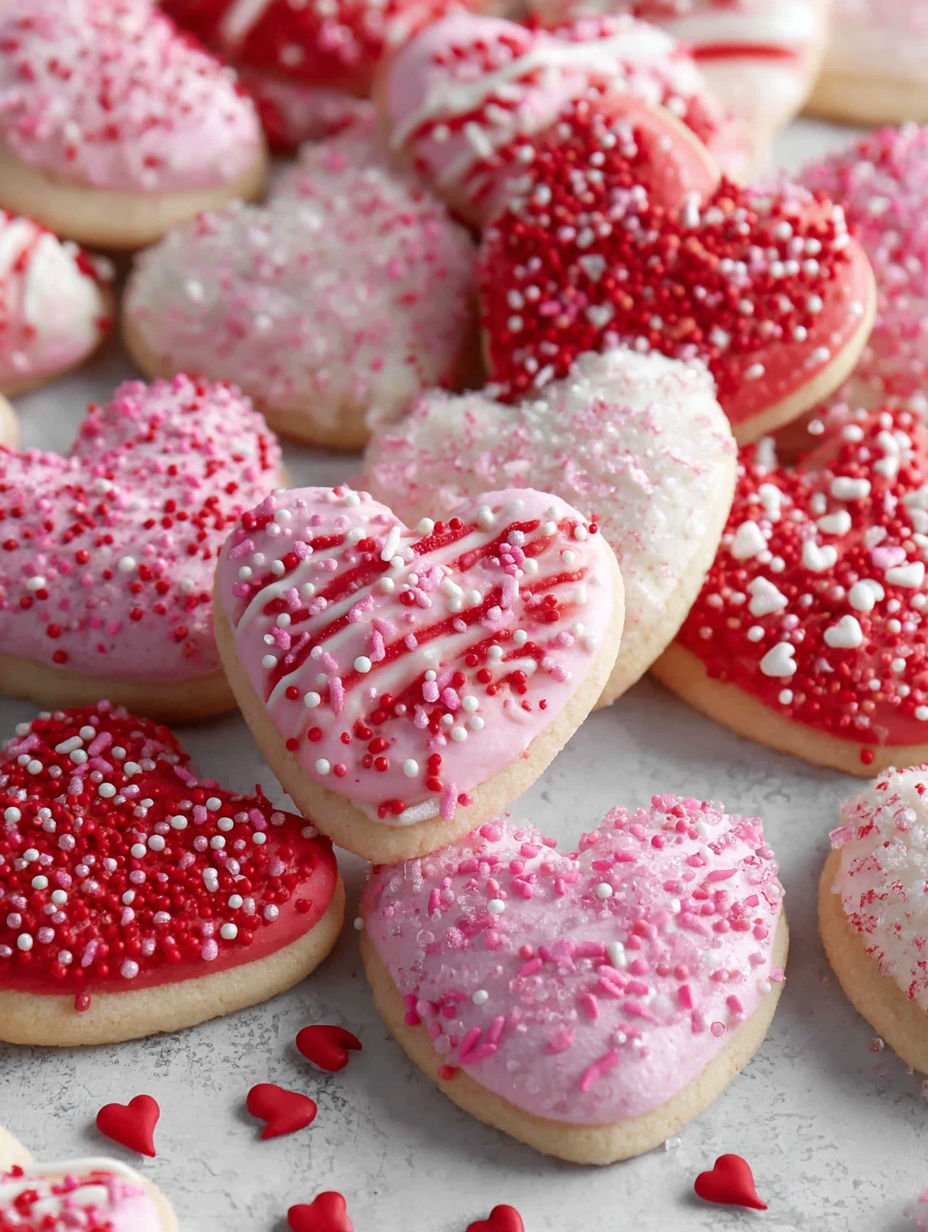 Pink and white heart shaped cookies.