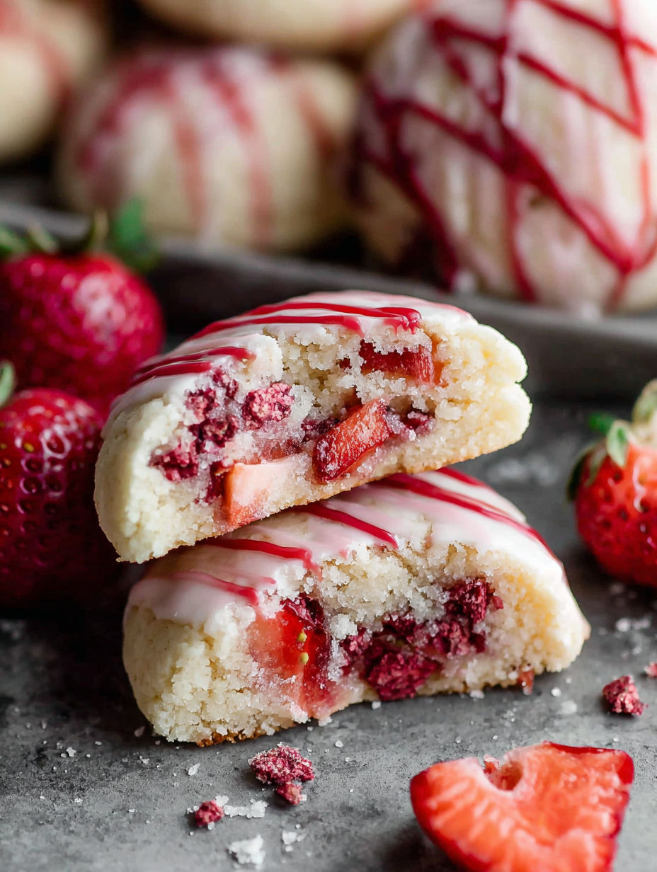 A close up of a strawberry shortcake cookie.