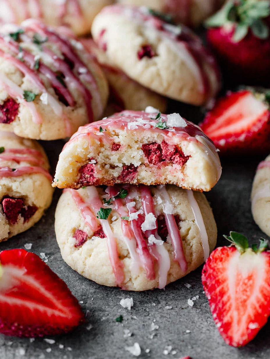 A close up of a strawberry shortcake cookie.
